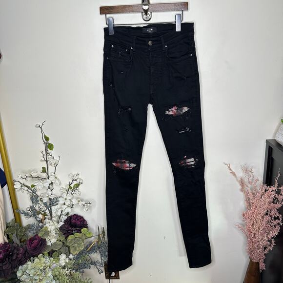 AMIRI MX1 Distressed Jeans Watercolor Black Sz 30 x 35 {3F48} - Picture 3 of 9